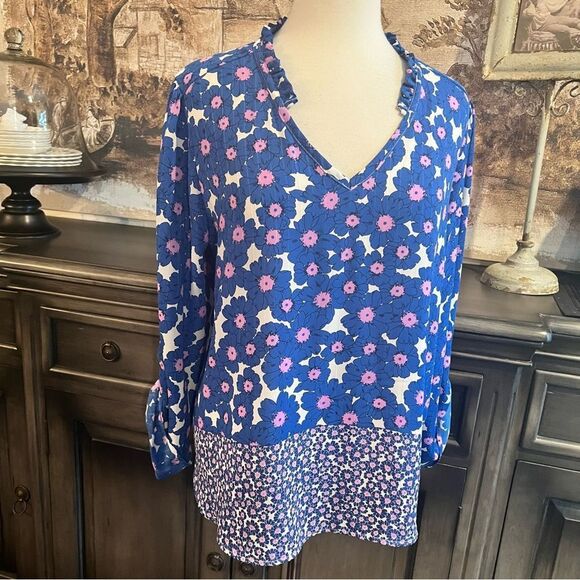 ELLE Blue, Pink & White Floral Long Sleeve Top size XXL - Picture 1 of 9